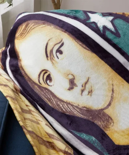 Vista 4 de Manta de gran tamaño con diseño de Virgen María de Guadalupe, 50 x 70 pulgadas, decoración religiosa de microfelpa súper suave