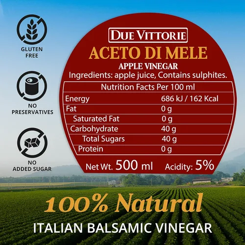 Vista 6 de Due Vittorie Vinagre de manzana Vinagre de sidra de manzana crudo fácil de beber envejecido en barriles de vino de barrica, vinagre gourmet