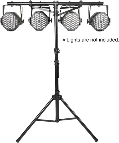 Vista 2 de Sound Town Paquete de 2 soportes de iluminación para DJ, altura ajustable, 9 pies de alto, con barra en T y base de trípode (STLS-T09-PAIR)