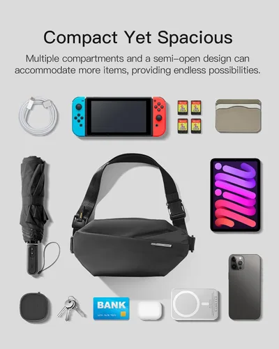 Vista 7 de Inateck Bolso bandolera elegante con correa de hombro ajustable, resistente a salpicaduras para hombres y mujeres, cangurera multiusos para viajes