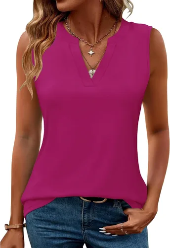 Vista 36 de Romanstii Camisas sin mangas para mujer, estilo casual, de verano, cuello en V, blusas elegantes, túnica