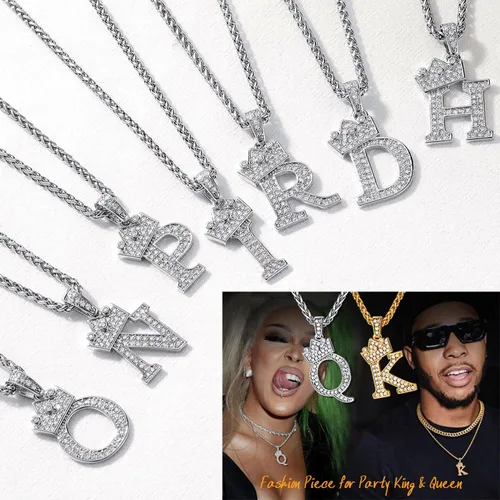 Vista 7 de U7 Collar de letras A-Z para hombres y mujeres chapado en oro de 18 quilates con cadena de nombre de 22 a 24 pulgadas color plata y oro negro