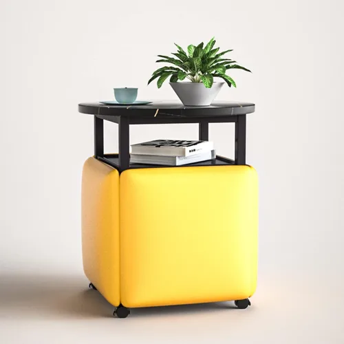 Vista 13 de Asiento de cubo 5 en 1 con ruedas giratorias y mesa de café, sillas apilables para sofá, taburete, taburete otomano anidable, para sala de estar