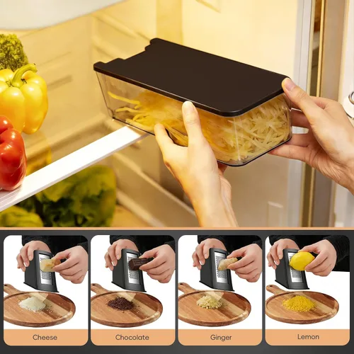 Vista 5 de ONCE FOR ALL Safe Mandoline Slicer Pro, 4ª generación, cortador de verduras de grosor ajustable para cocina, picadora de alimentos con contenedor