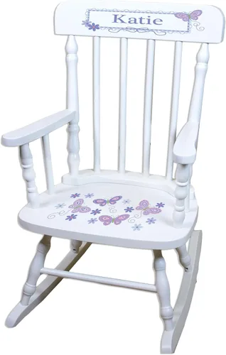 Vista 8 de My Bambino Mecedora personalizada de madera blanca para niña, regalo para bebé (arco iris bohemio)