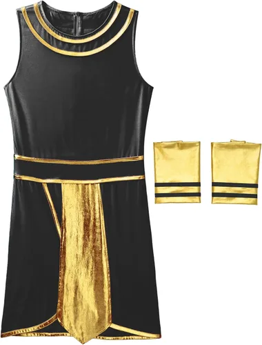Vista 3 de YUUMIN Disfraz egipcio de Halloween para hombre, cosplay, faraón, rey Dios, con puños, ropa