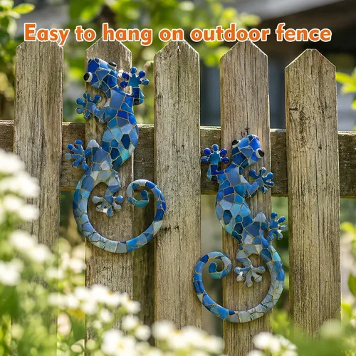 Vista 2 de LIFFY Metal Gecko Wall Decor 2 Pack, Outdoor Lizard Wall Art, Metal Lizards Wall Decor, Gecko Wall Art for Home Garden Yard Fence (15 inch)