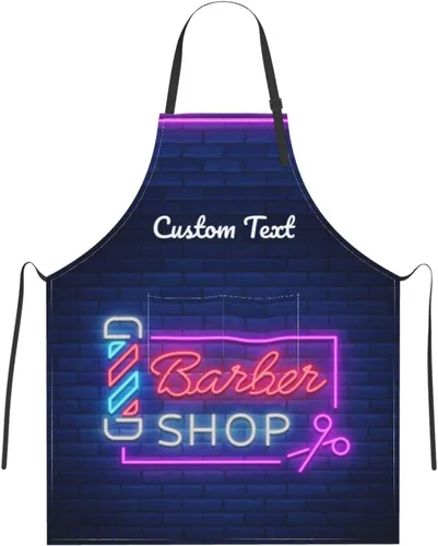 Vista 33 de Delantal de peluquería personalizado para hombres y mujeres, delantal de peluquería con texto personalizado con bolsillos, delantal ajustable