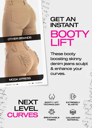 Vista 2 de Moda Xpress - Jeans levantadores de glúteos para mujer, ajustados, de cintura alta, elásticos