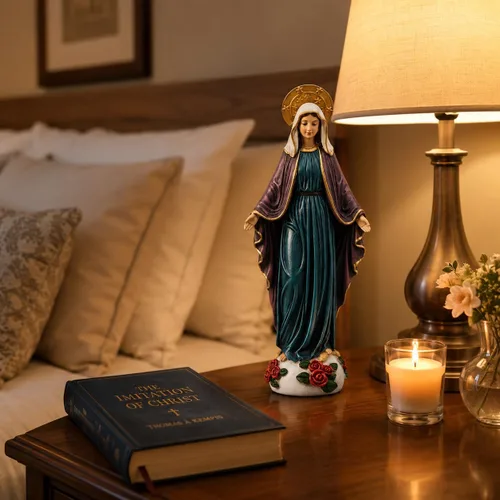 Vista 4 de Comfy Hour Mary - Estatua de Virgen María de 9 pulgadas, decoración católica de la Madre Bendita con rosas, escultura religiosa de poliresina