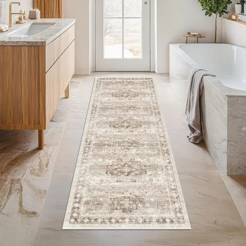 Vista 210 de Hazo Haus – Alfombra pequeña para entrada, cocina o baño, antideslizante con base de goma, resistente a las manchas y a la decoloración, diseño