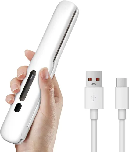 Vista 10 de Gosect Plancha de pelo inalámbrica, mini plancha plana de viaje recargable para mujeres, alisador y rizador de pelo portátil 2 en 1, calentamiento
