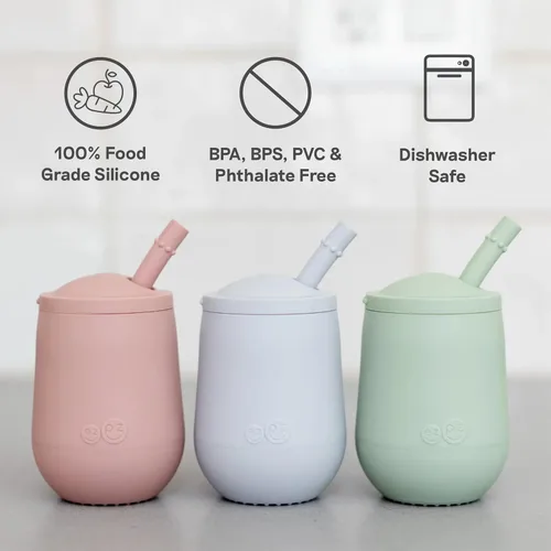 Vista 7 de ezpz Taza Mini + Sistema de Entrenamiento con Pajita (Azul) - 9 Meses+ - Taza de Entrenamiento 100% de Silicona para Bebés + Niños Pequeños