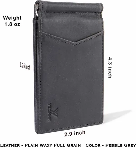 Vista 18 de YBONNE - Cartera fina con clip para dinero, de cuero auténtico, bloqueo RFID, minimalista