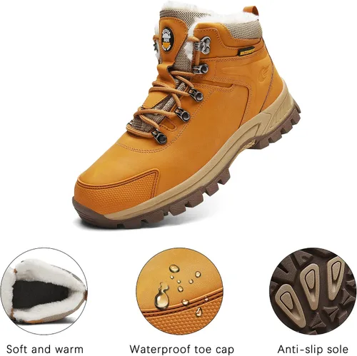 Vista 5 de BEOAPT Botas de senderismo de invierno para hombres y mujeres cálidas y resistentes al agua antideslizantes con forro suave color negro