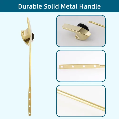 Vista 3 de Kit universal de repuesto de mango de inodoro de montaje frontal de metal compatible con piezas de tanque de inodoro Kohler, manija de palanca