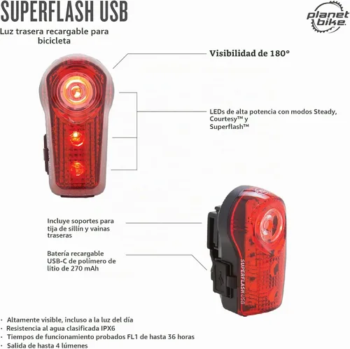 Vista 7 de Planet Bike Luz trasera de bicicleta USB Superflash