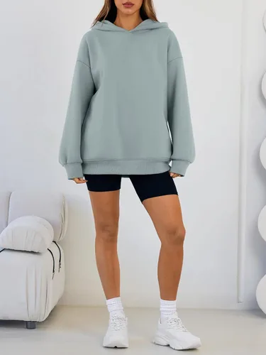 Vista 6 de Trendy Queen Sudaderas con capucha de gran tamaño para mujer, cómodas sudaderas de otoño a la moda 2025, trajes casuales de forro polar con bolsillos