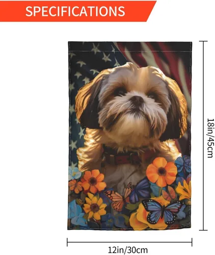 Vista 3 de Bandera de jardín Shih Tzu Dogs - Bandera de Estados Unidos con diseño de girasol, 12 x 18 pulgadas, doble cara, decoración de patio al aire libre