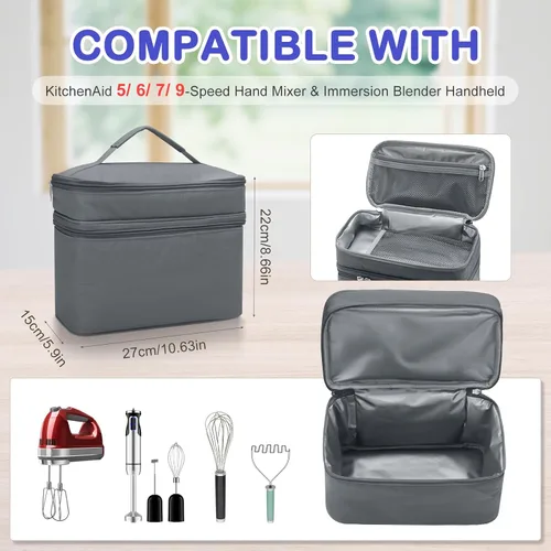 Vista 2 de Funda para batidora de mano para ayuda de cocina, bolsa de almacenamiento de accesorios para licuadora de inmersión, bolsa de transporte de mano