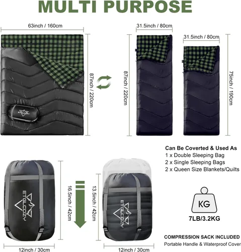 Vista 2 de XL Queen Size Double Sleeping Bag for 2 Adults Camping