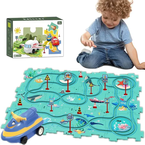 Vista 9 de Relleno de Calcetín Navideño 4 Juegos de Pista de Autos de Carreras Rompecabezas 4 en 1 para Niños, Juego de Pista de Autos de Carreras