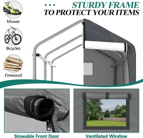 Vista 4 de GARTOO - Refugio portátil independiente para bicicletas al aire libre de 6 x 3 pies - Cobertizo para bicicletas con puerta enrollable y ventana