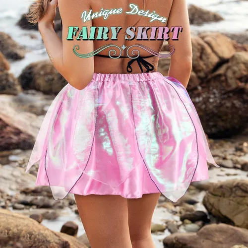 Vista 5 de REETAN Falda de hada de moda en capas, falda novedosa de baile de hojas, falda brillante con borlas, falda de festival para mujeres y niñas