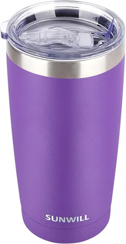 Vista 26 de SUNWILL - Vaso para café de viaje de 20 onzas, taza aislada con tapa, taza de acero inoxidable para bebidas frías y calientes, gris claro Gris oscuro