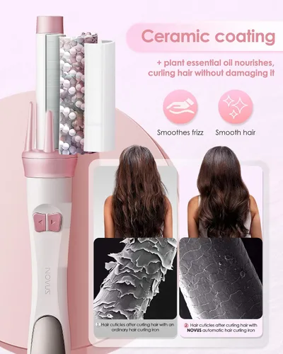 Vista 4 de NOVUS - Rizador automático giratorio de 1.25 pulgadas, rizador de pelo automático de doble voltaje, múltiples ajustes de temperatura, velocidad
