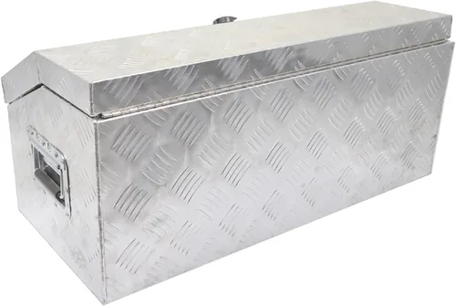 Vista 3 de Caja de herramientas de almacenamiento de remolque pesado de 30 pulgadas, herramientas de organización de aluminio plateado con mango lateral
