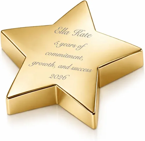 Vista 4 de Pisapapeles con estrella dorada personalizada grabada - Se envía desde Estados Unidos