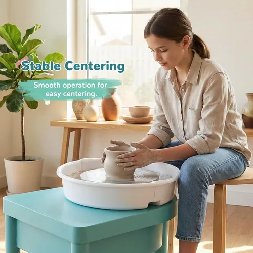 Vista 8 de Bonoutil Rueda eléctrica de cerámica de 10 pulgadas con pedal para adultos, máquina formadora de cerámica fácil de centrar, capacidad máxima de 20