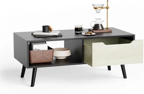 Vista 6 de Cozy Castle - Mesa de café moderna, mesa de cóctel de madera con almacenamiento, mesa minimalista para pasillo, mesa de café de mediados de siglo