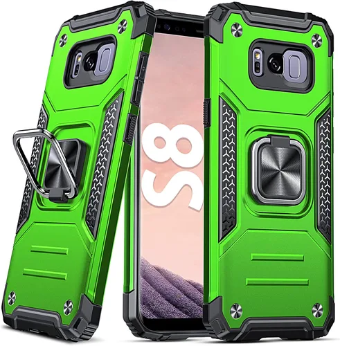 Vista 118 de DASFOND Diseñada para funda Galaxy S8 con soporte, anillo metálico giratorio mejorado de 360°, soporte kickstand de grado militar, resistente a
