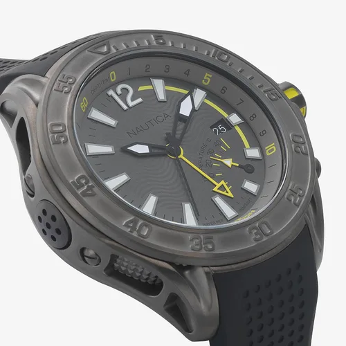 Vista 3 de Nautica Breakwater - Reloj de cuarzo de acero inoxidable con correa de silicona, color gris, 22 (modelo NAPBRW003)