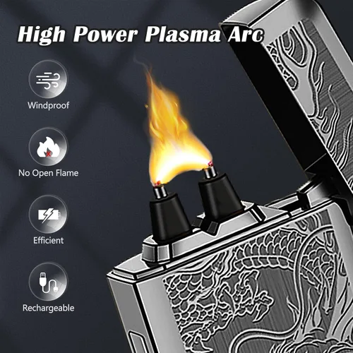 Vista 3 de SKRFIRE Encendedores de plasma recargables de dragón USB, encendedor eléctrico a prueba de viento, encendedor electrónico de llama de arco