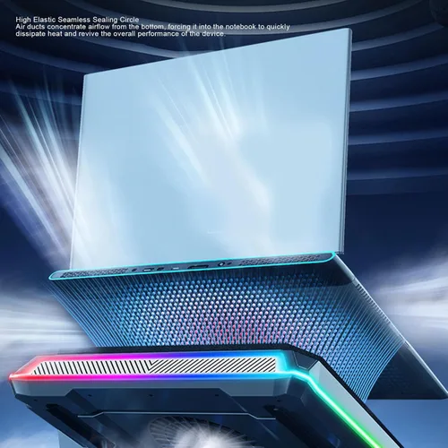 Vista 4 de Almohadilla de refrigeración para laptop, soporte enfriador para laptop RGB, enfriador de portátil para juegos con ventilador turbo de 5.5 in y 4