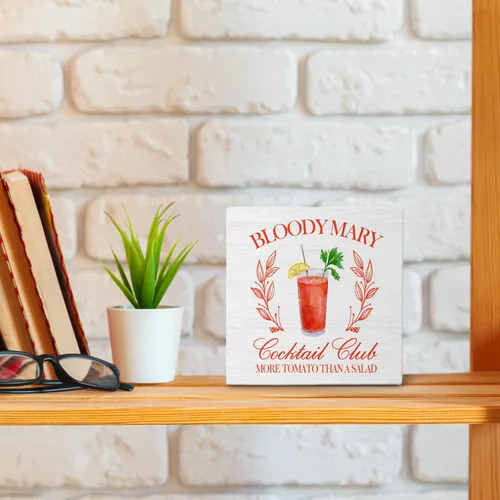 Vista 3 de Bloody Mary Bar - Letrero de madera para decoración de escritorio, regalos para amantes de los cócteles, Bloody Mary Cocktail Bloody Mary