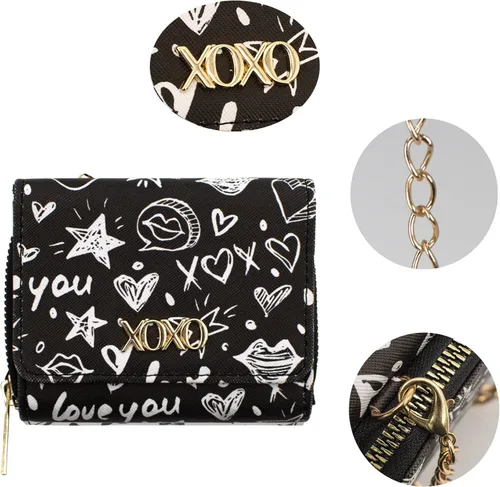 Vista 6 de XOXO Cartera para mujer Mini Saffiano con cremallera alrededor y correa cruzada de cadena Estampado Graffeti Blanco S Cartera con cremallera