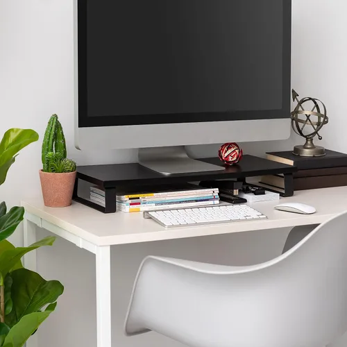 Vista 5 de IRIS USA Soporte organizador de monitor de PC moderno multiusos de 1 nivel con patas de metal, elevador ergonómico de escritorio y encimera