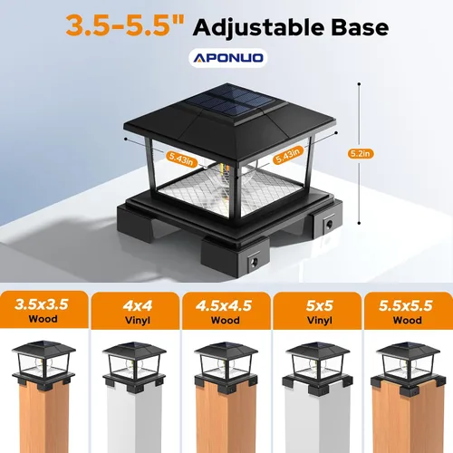 Vista 7 de APONUO Luces solares de aluminio 4x4 5x5 6x6, IP65 impermeables Negro