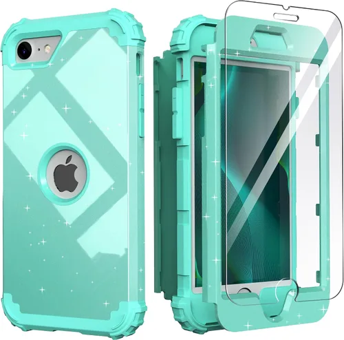 Vista 28 de IDweel Funda para iPhone SE 2020 con protector de pantalla, para iPhone SE 2022, 3 en 1, absorción de golpes, ajuste delgado, cubierta
