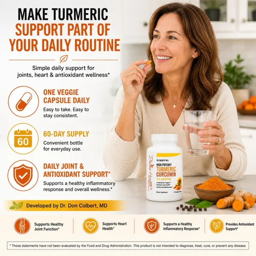 Vista 6 de Cúrcuma de alta potencia del Dr. Colbert con bioperina 60 cápsulas 500 mg extracto de raíz de cúrcuma