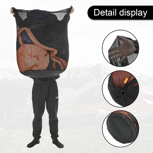 Vista 3 de 1 saco de dormir de malla de 68L, bolsa de almacenamiento, bolsa de lavandería con cordón, malla de poliéster resistente al desgarro, parte inferior