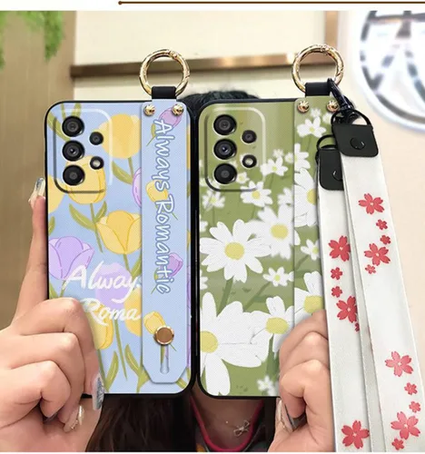 Vista 6 de Funda cruzada compatible con Samsung Galaxy A12 5G, con correa para la muñeca, cordón de silicona suave a prueba de golpes, funda protectora