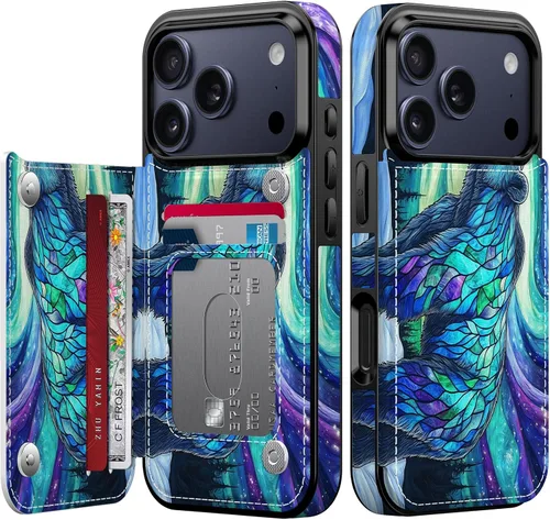 Vista 112 de FUNMIKO Funda tipo cartera para iPhone 13 con tarjetero, bloqueo RFID, protección de grado militar y obras de arte impresas con rayos UV, cierre