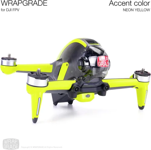 Vista 6 de WRAPGRADE Skin compatible con DJI FPV Color de acento (Amarillo NEÓN)