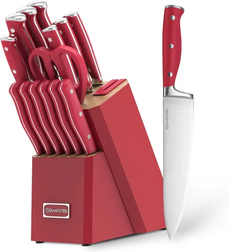Vista 9 de Juego de cuchillos negros, juego de 15 piezas con afilador integrado y tijeras para cocina, juego de cuchillos aptos para lavavajillas, regalo ideal