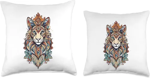 Vista 3 de Maxwell Alexander's Royal Lion's Treasure: A Crown of Gems on a Majestic King Throw Pillow, 16x16, Multicolor